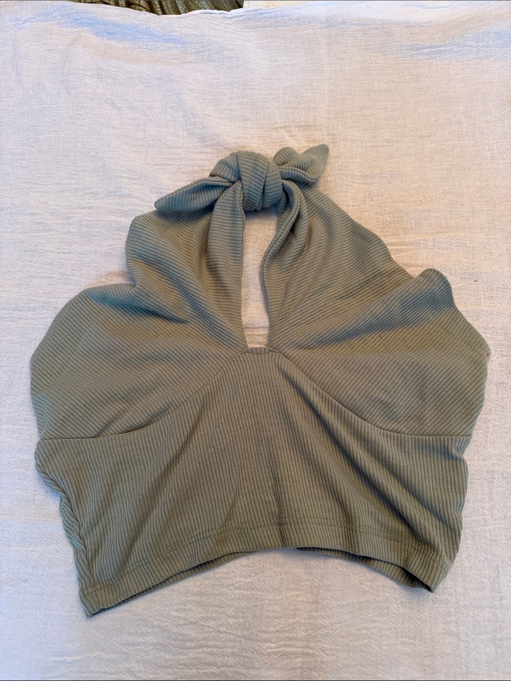 Knot Halter Ribbed Crop Top - Sage Green